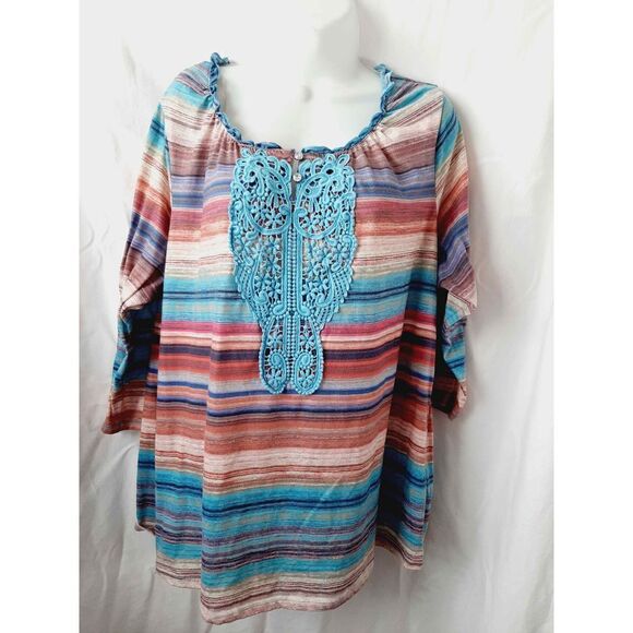 Gloria Vanderbilt blue crochet front 1X Blouse - Picture 1 of 4
